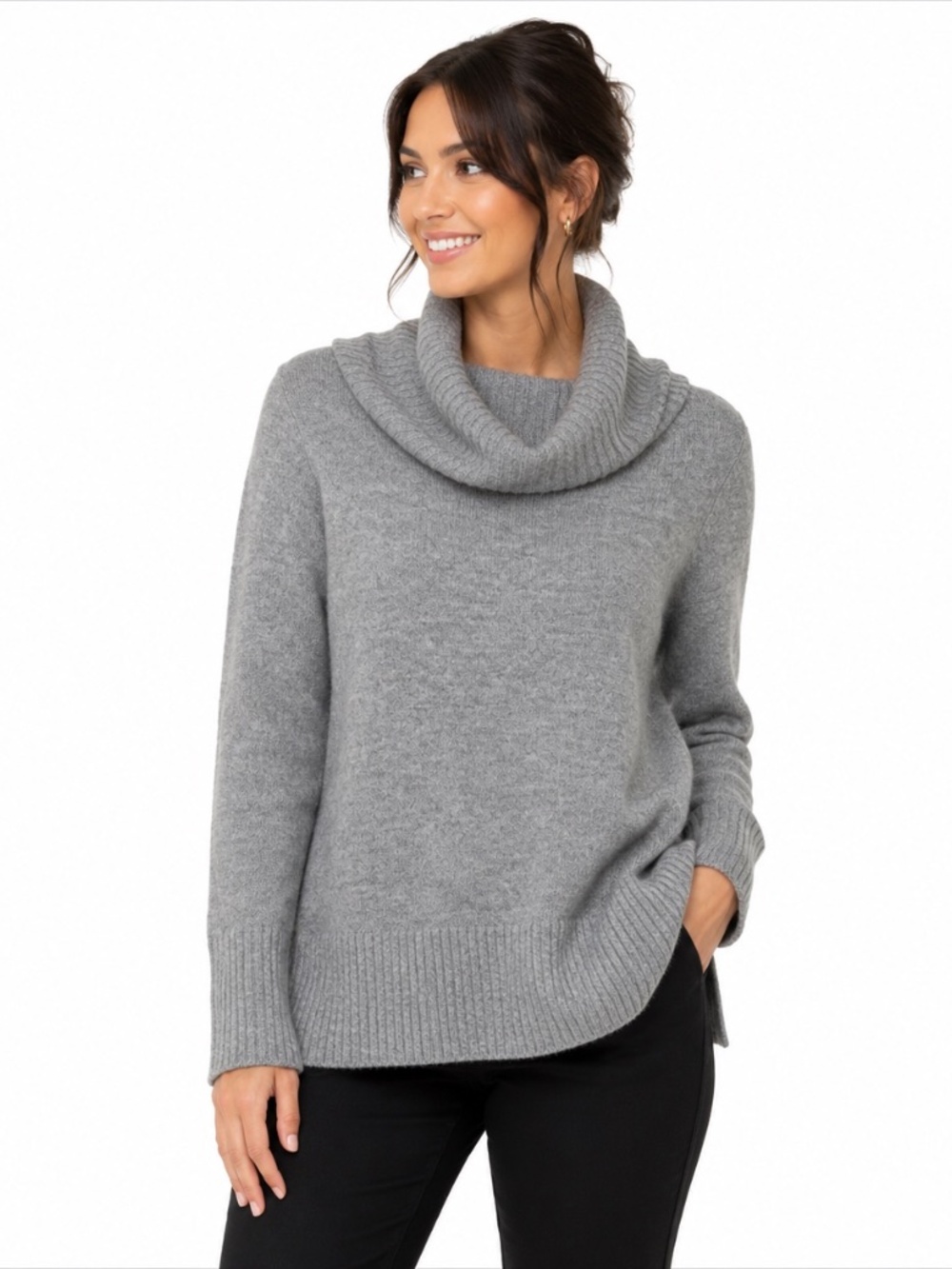 Ann Taylor Gray Wool Blend‎ Cowl Neck Sweater – Women's Small